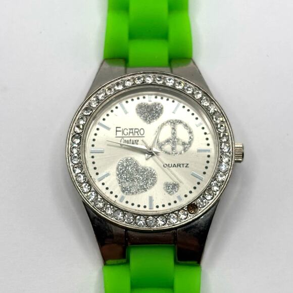 Silver & Green Figaro Heart Watch - Picture 3 of 5
